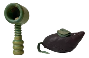 Vintage Danish Green Nutcracker and Guarding Leather Rat, 1970s, Set of 2