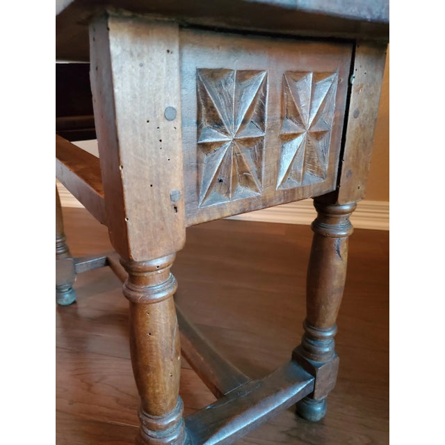 19th Century Spanish Baroque Carved Walnut End Table Nightstand Bench Stool For Sale - Image 10 of 13