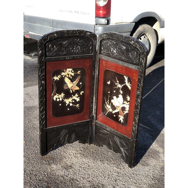 Antique Folding Fire Screen Has some wear, some missing decoration, old repairs, see pics. 94 cms tall 82 cms at widest...