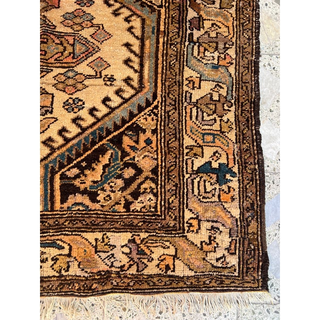 1970s Camel Persian Bibikabad Hexagonal Medallion Runner Rug - 3'7" X 11'6" For Sale - Image 5 of 12