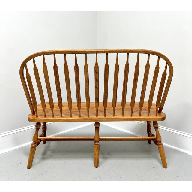 Late 20th Century Amish Made Rockford Style Oak Windsor Bench For Sale - Image 5 of 10