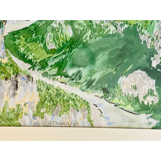 Late 20th Century Expressive French Watercolor Landscape, Framed For Sale - Image 5 of 9