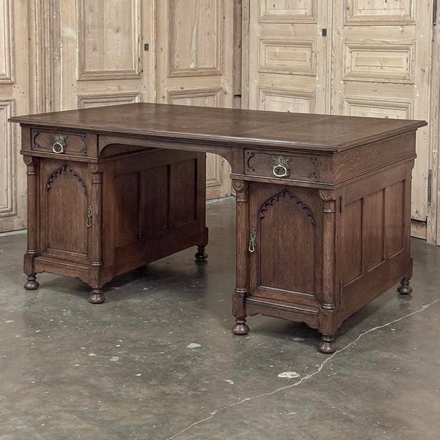 Mid-Century Neogothic Executive Desk by Jansen & Sons of Amsterdam is a splendid result of high-grade materials and expert...