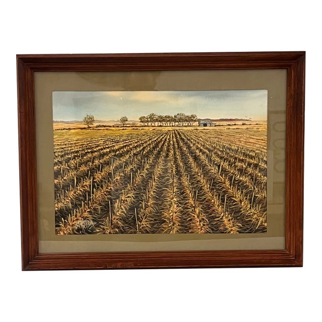 Vintage Mid CenturyTraditional Watercolor Painting of Scenic Landscape Signed by Mike Danetz For Sale