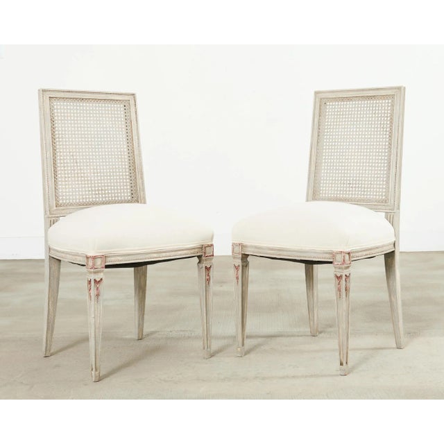 Swedish Gustavian Style Painted Cane Dining Chairs - Set of Six For Sale - Image 4 of 12