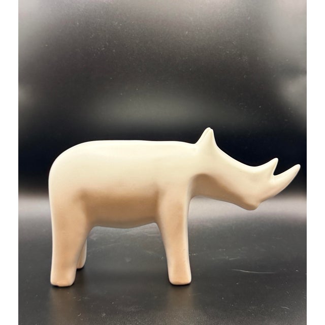 Minimalist Matte White Rhino Sculpture – Modern Ceramic Animal Object For Sale - Image 4 of 6