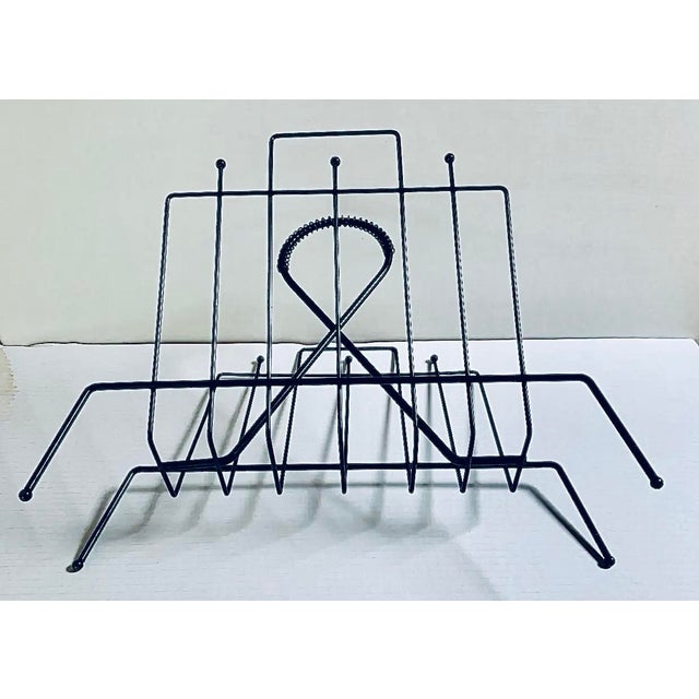 Arthur Umanoff Vintage Atomic Ranch Mid-Century Modern Black Wire Magazine or Record Stand For Sale - Image 4 of 10