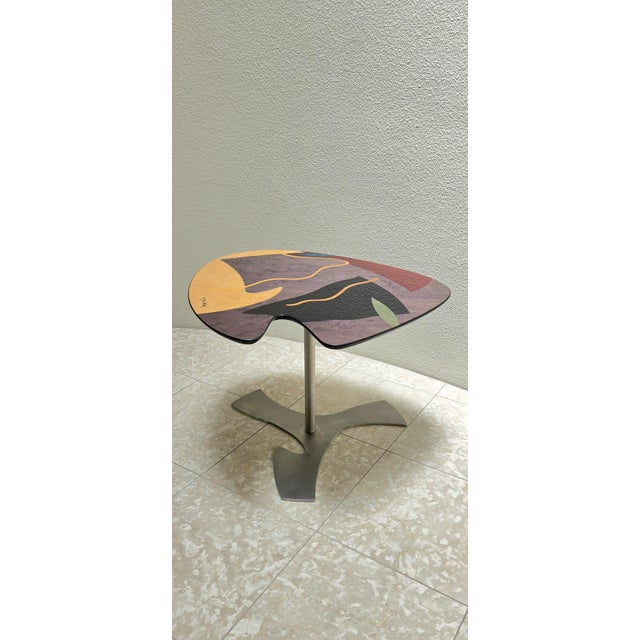 Carlo Malnati Post-Modern Italian Inlay Marquetry Side Table Organic Shapes 90s Blob Design For Sale - Image 4 of 8