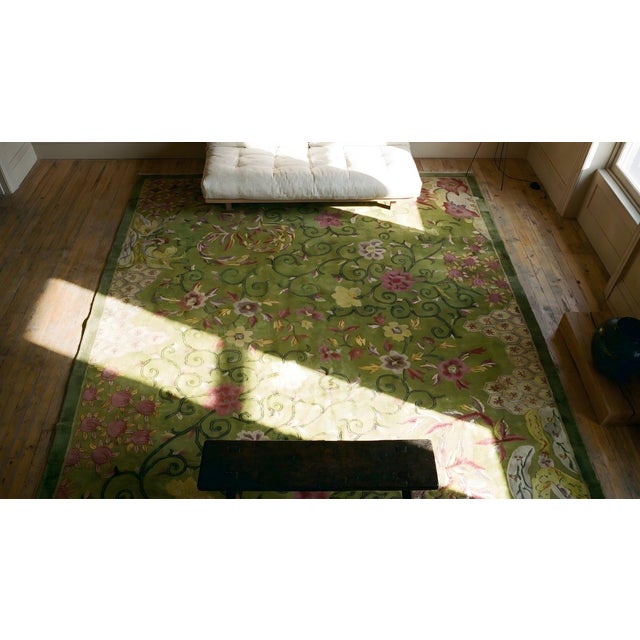 1920s Green Floral Antique Chinese Art Deco Rug 11'10" X 17'2"by Nichols Atelier Handknotted Wool Carpet For Sale - Image 9 of 11