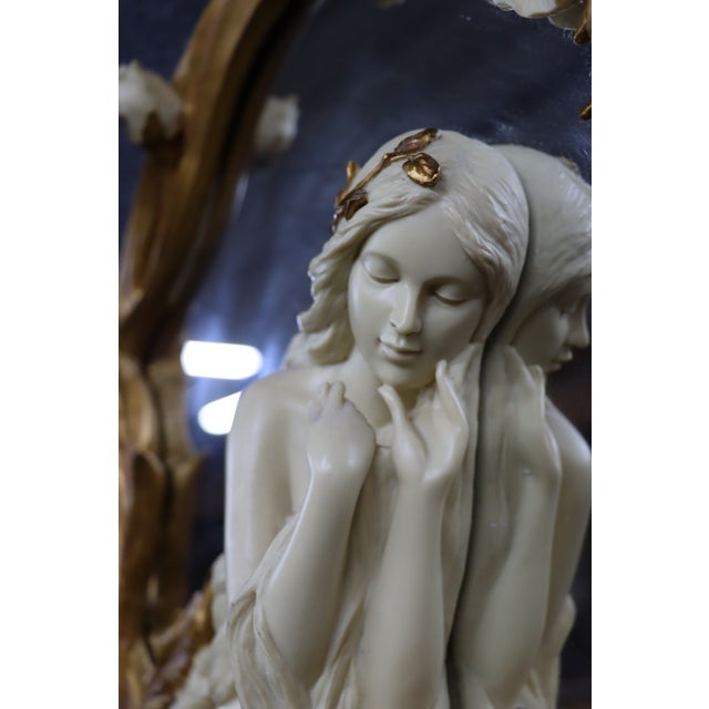 Plastic Art Nouveau Style Figural Gilt Wall Mirror With Maiden and Floral Motif For Sale - Image 7 of 8