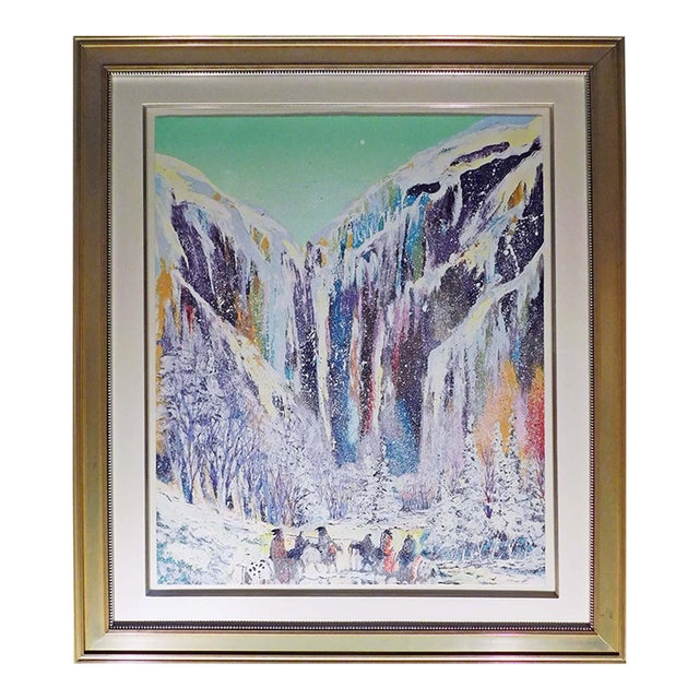 1990s Earl Biss "Wind River Snow St Ii" Green Sky New Custom Framed Hand Signed For Sale