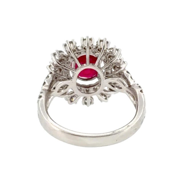 Platinum Gia Certified 2.14 Ct Burma Ruby (Heated) and Diamond Ring, Size 6.25 For Sale - Image 4 of 7