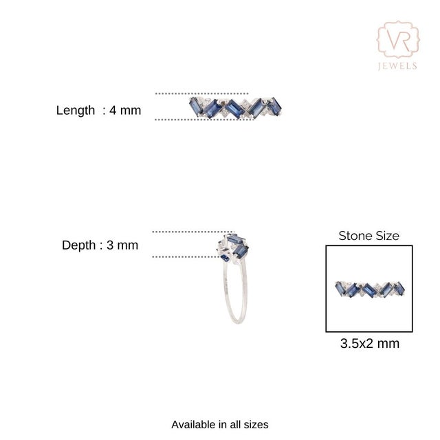 Ink Blue Baguette Blue Sapphire & Diamond Geometric Half Eternity Band Size 7 in 14k Gold For Sale - Image 8 of 13