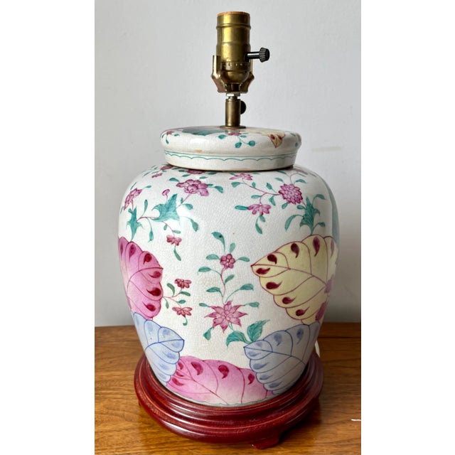 Classic 'Tobacco Leaf' Chinoiserie Lamp-Wood Pedestal Base For Sale - Image 4 of 8