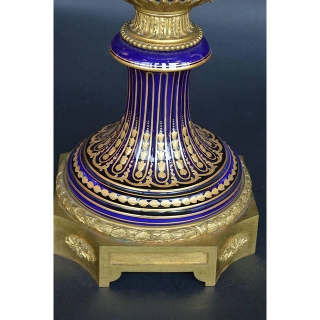 Late 19th Century Late 19th Century Oversized French Blue Royal Hand-Painted Sevres Lidded Vase For Sale - Image 5 of 11