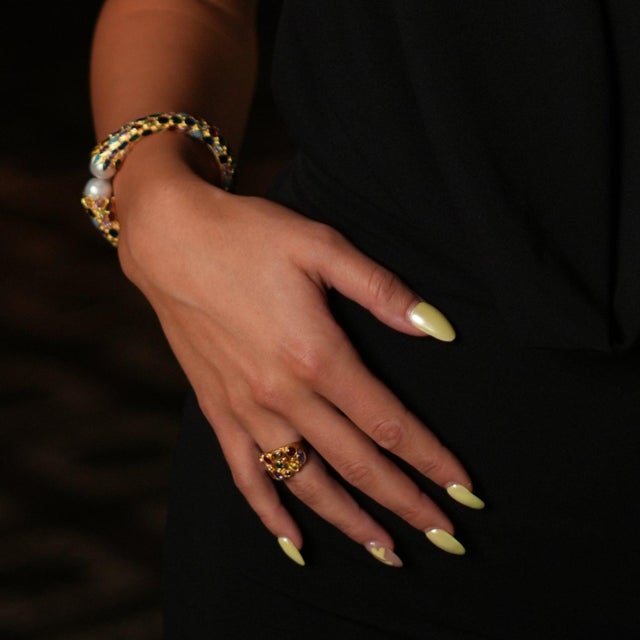 Teardrop Colorful Multi Gemstone & Gold Adjustable Statement Ring , a vibrant and trendy piece designed for fashion-...