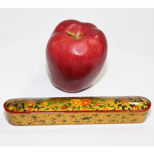 Persian Lacquer Pen Box Hand Painted with Floral and Gilt Design For Sale - Image 4 of 13