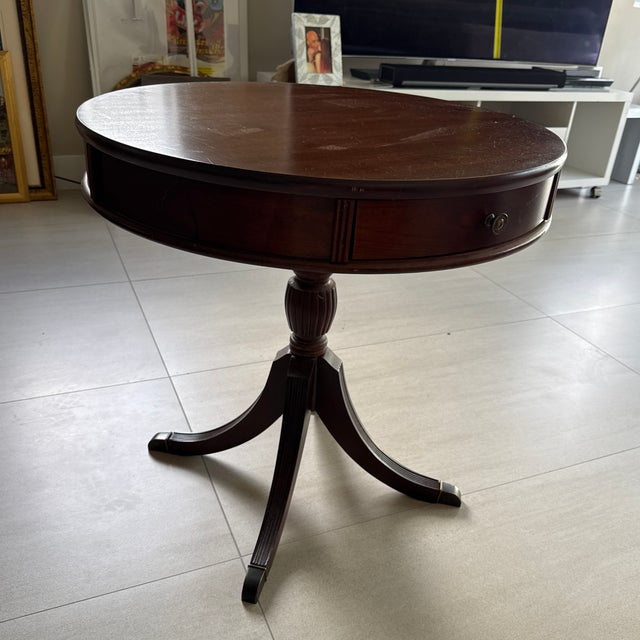 Mahogony Single Drawer Drum Table dating to the 18th century. This item has been restored and is in excellent condition.
