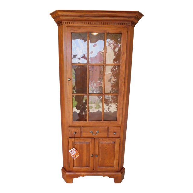 Keller Furniture Solid Oak Chippendale Style Lighted Corner Cabinet B Chairish