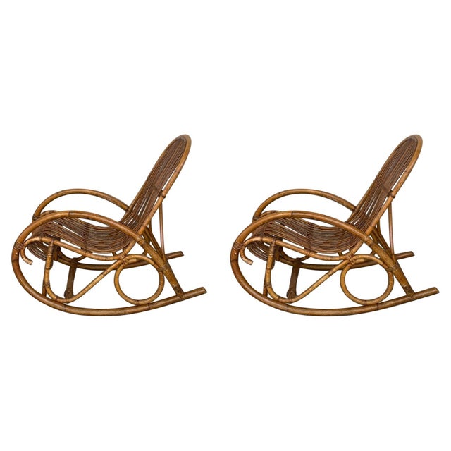 Midcentury Bamboo Rocking Chairs in the Style of Franco Albini, Italy For Sale - Image 14 of 16