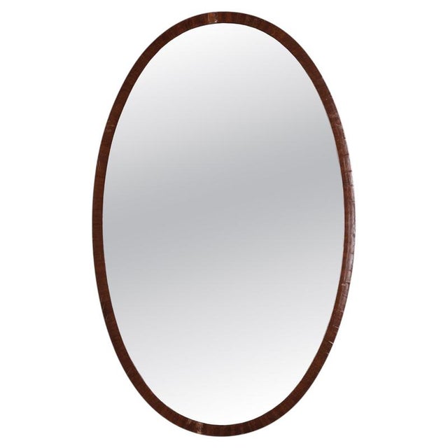 Brown Oval Mirror with Slim Dark Wood Frame, 20th Century For Sale - Image 8 of 8