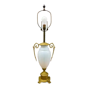 Mid 20th Century French Gold Ormolu Gilt Bronze Opaline Opalescent Glass Table Lamp