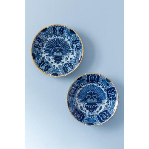 18th Century Dutch Delft Blue and White Peacock Plates, Set of 2 For Sale - Image 16 of 16