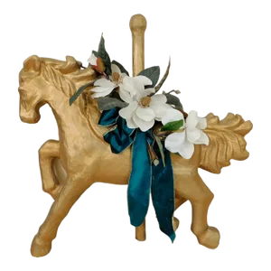 X-Large Vintage Gold Hand Painted & Decorated Paper Mache Carousel Horse