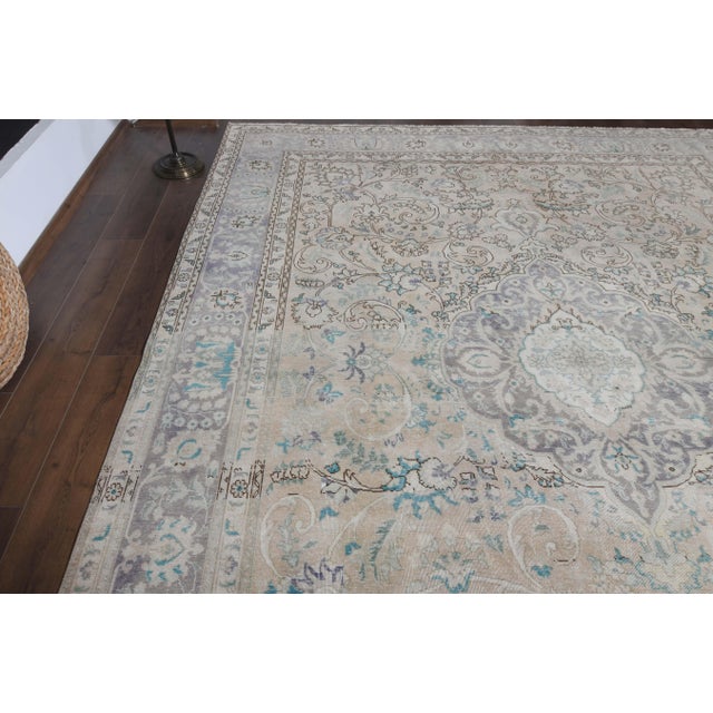 1970s Vintage Persian Handmade Wool Cotton Blue Area Rug For Sale - Image 10 of 11