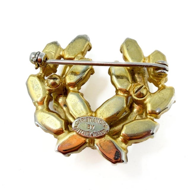 Gold Vintage Rhinestone Wreath Brooch by Mitchel Maer, 1950s For Sale - Image 8 of 10