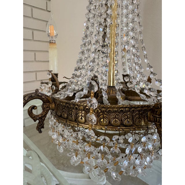 Metal Antique French Empire Style Crystal and Gilt Brass Chandelier For Sale - Image 7 of 8