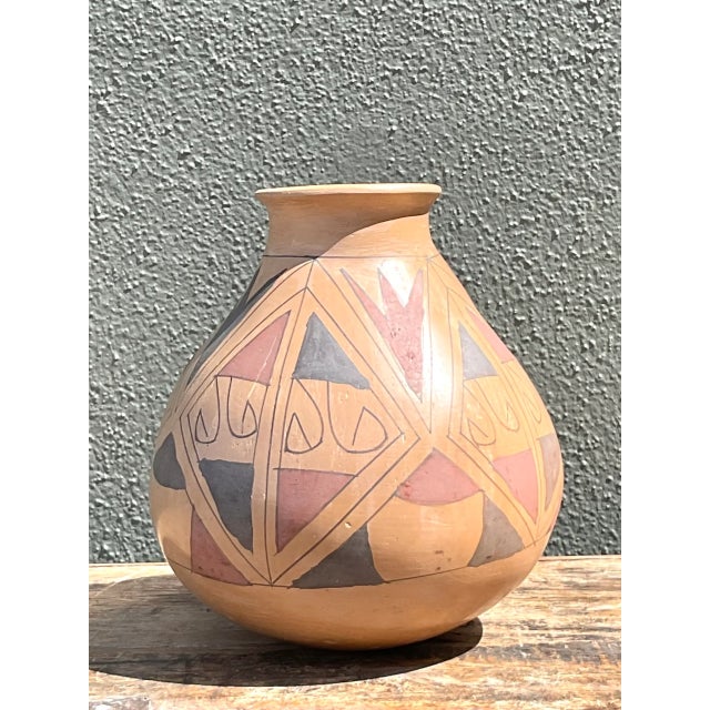 Late 20th Century Vintage Hand-Painted Geometric Pottery Vase For Sale - Image 5 of 12