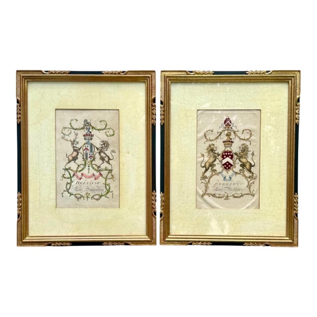 Pair of Framed 18th-Century Hand-Colored English Armorial Engravings – Belasyse and Berkeley. For Sale