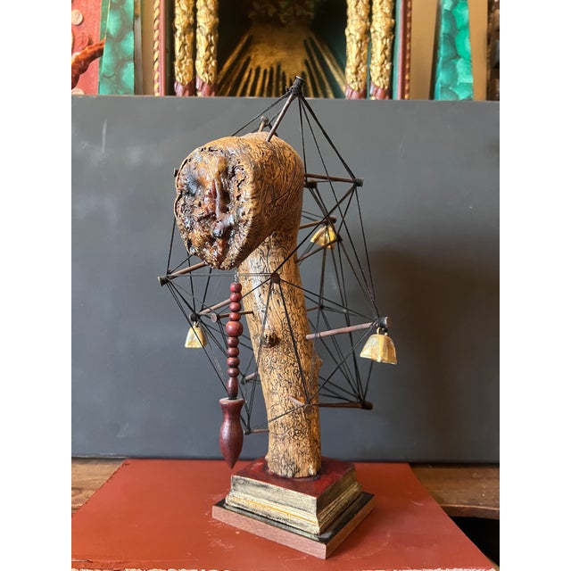 Antique or vintage rare handmade esoteric divination statue with question and answer pendulum. Measures: Height 14 1/2 in...