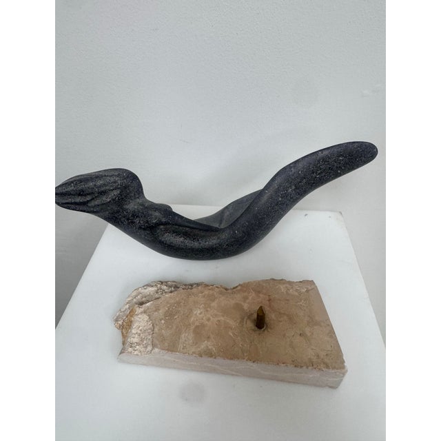 1980s Modernist Reclining Stone Figure Sculpture on Marble Base Signed Ramosa For Sale - Image 9 of 10