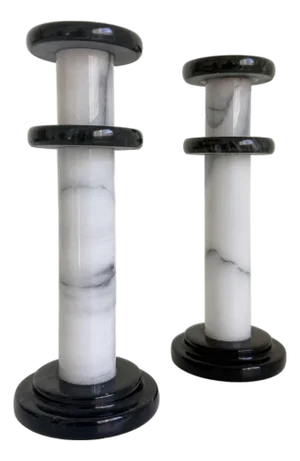 Art Deco Black & White Marble Candlesticks - A Pair