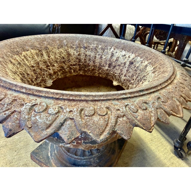 Charcoal Antique Cast Iron Garden Urn For Sale - Image 8 of 9