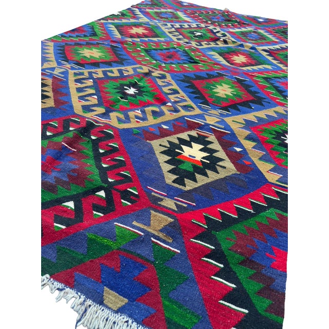 Vintage Denizli Handwoven Textile Art, 10x6 Large Anatolian Tribal Flatweave, Pristine Wool Tapestry, Archive Heirloom Decor For Sale - Image 4 of 9