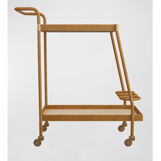 Mid-Century Modern Arteriors Home Sanders Leather & Blonde Oak Bar Cart - Brand New For Sale - Image 3 of 7