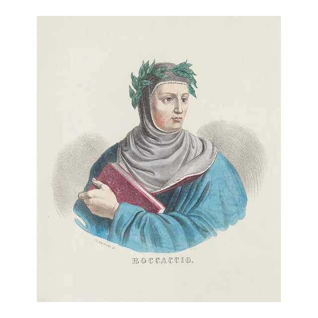 Dolfino, Portrait of Giovanni Boccaccio, Lithograph by Dolfino, 19th Century For Sale