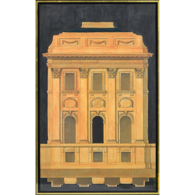 Pair Antique Architectural Engravings in Fine Gilt & Lacquer Modernist Frames For Sale - Image 4 of 7