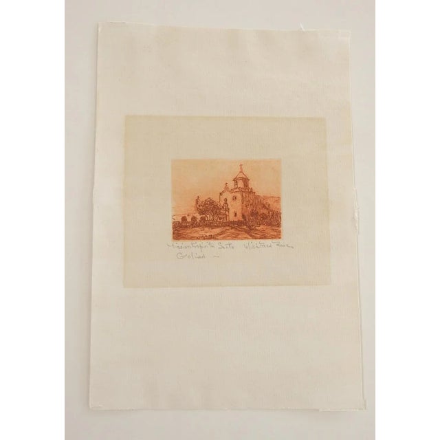 Mission Mid 20th Century Mission Espiritu Santo Goliad Texas Etching For Sale - Image 3 of 3