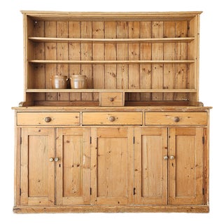 Antique English Pine Dresser Base & Plate Rack - Circa 1870 For Sale