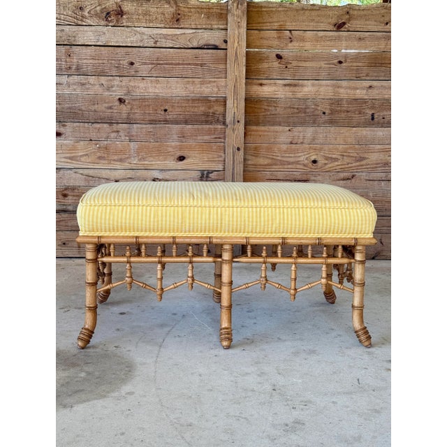 Early 21st Century Schumacher Faux Bamboo Upholstered Bench For Sale - Image 12 of 12