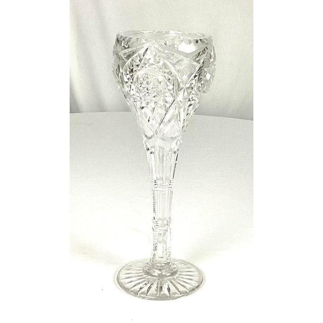 American brilliant period-(1880-1920) - monumental cut glass vase Cut with starbursts and cross hatching - zipper stem and...