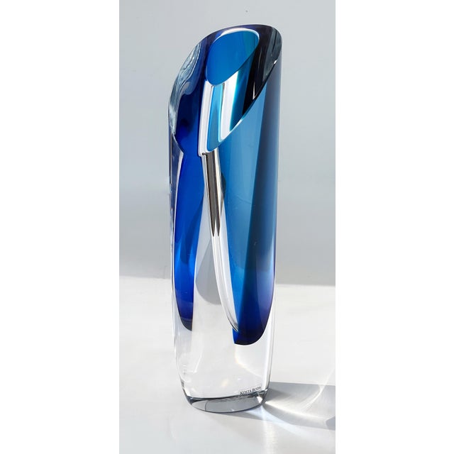 Goran and Ann Warff Goran Warff Kosta Boda Saraband Heavy Crystal Vase/Art Sculpture Blue and Teal 11" Tall 5.3 LBS For Sale - Image 4 of 18