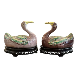 Vintage Chinese Export Duck Tureens/Boxes on Carved Bases