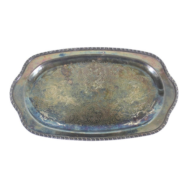 Small Oval Silver Plated Tray, Vintage Plate, Trinket Dish, Heavy Patina Serving, Jewellery, Business Card Holder Old English For Sale
