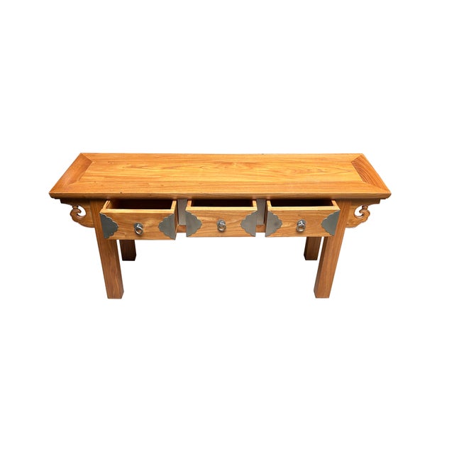 Oriental Copper Brown Ru Yi Apron 3 Drawers Low Bench Table For Sale - Image 10 of 13