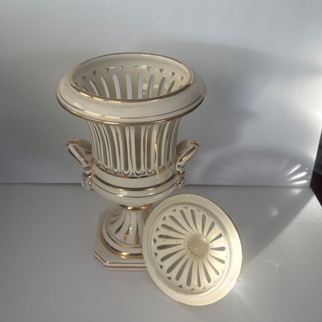 Mid Century Porcelain Neoclassical Italian Impero Urn circa 1950. This urn is marked KBNY Italy, Active from 1895 through...